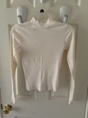 Ribbed Mock Neck Long-Sleeve Top - Cream